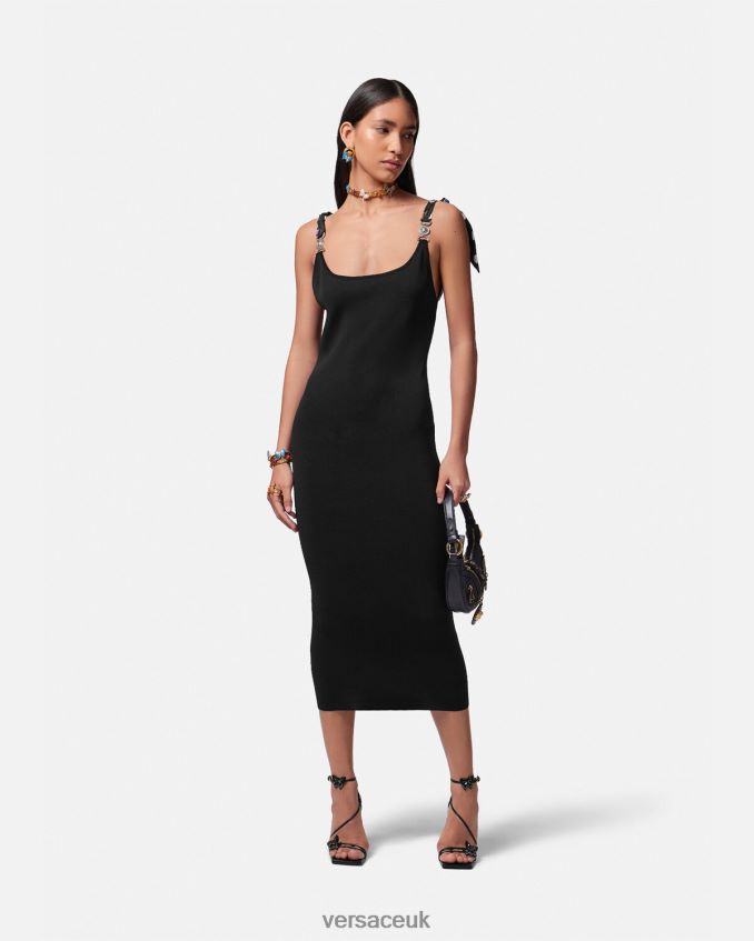 Women Versace Butterflies Medusa \'95 Knit Midi Dress 6D2D066 Black Clothing