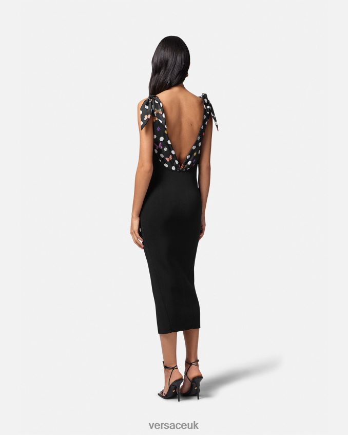 Women Versace Butterflies Medusa \'95 Knit Midi Dress 6D2D066 Black Clothing