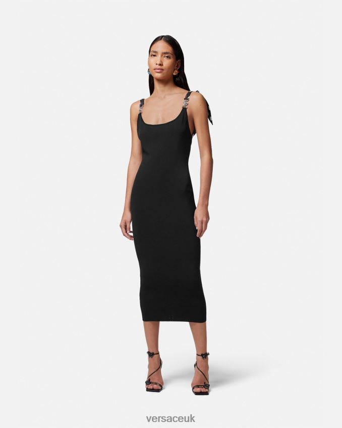 Women Versace Butterflies Medusa \'95 Knit Midi Dress 6D2D066 Black Clothing
