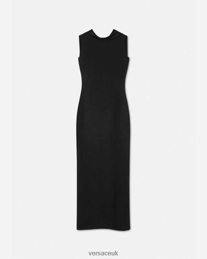Women Versace Cowl Long Dress 6D2D0658 Black Clothing