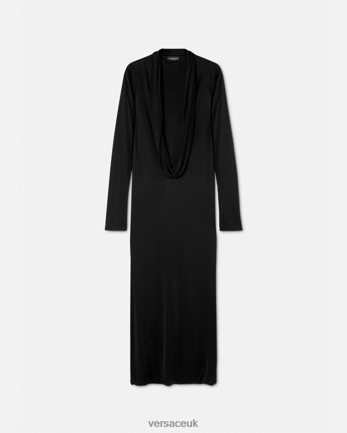 Women Versace Cowl Long Dress 6D2D0659 Black Clothing