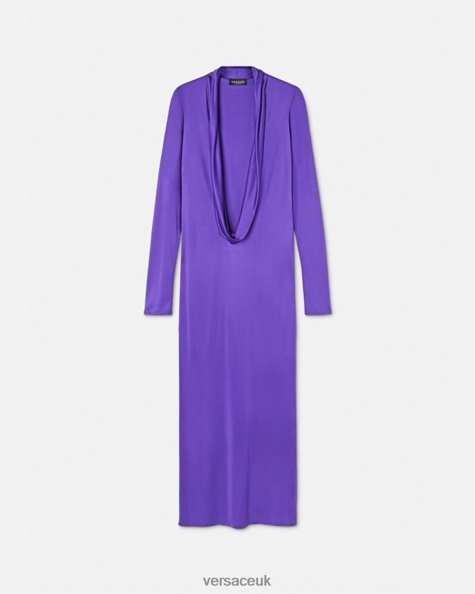 Women Versace Cowl Long Dress 6D2D0660 Violet Clothing