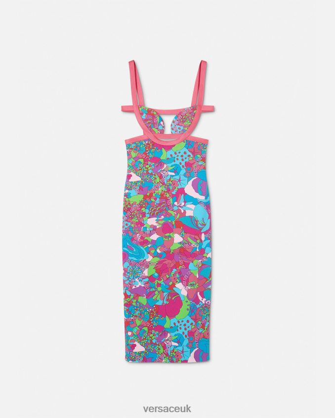 Women Versace Floral Summer Cutout Midi Dress 6D2D0613 Print Clothing
