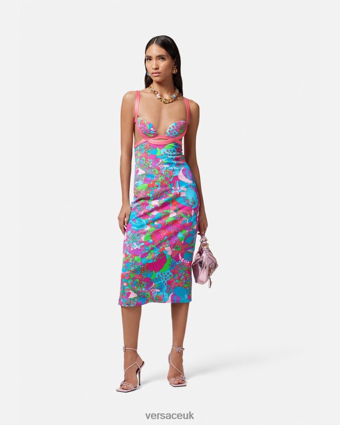 Women Versace Floral Summer Cutout Midi Dress 6D2D0613 Print Clothing