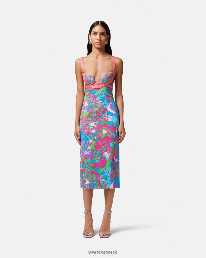 Women Versace Floral Summer Cutout Midi Dress 6D2D0613 Print Clothing