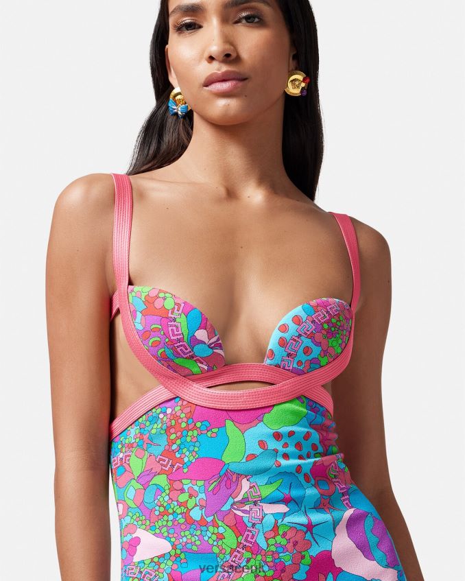Women Versace Floral Summer Cutout Midi Dress 6D2D0613 Print Clothing