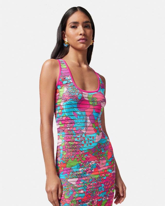 Women Versace Floral Summer Knit Midi Dress 6D2D0612 Print Clothing