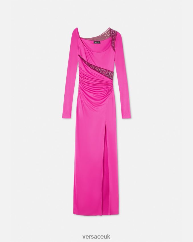 Women Versace Greca Crystal Embellished Dress 6D2D0664 Fuchsia Clothing