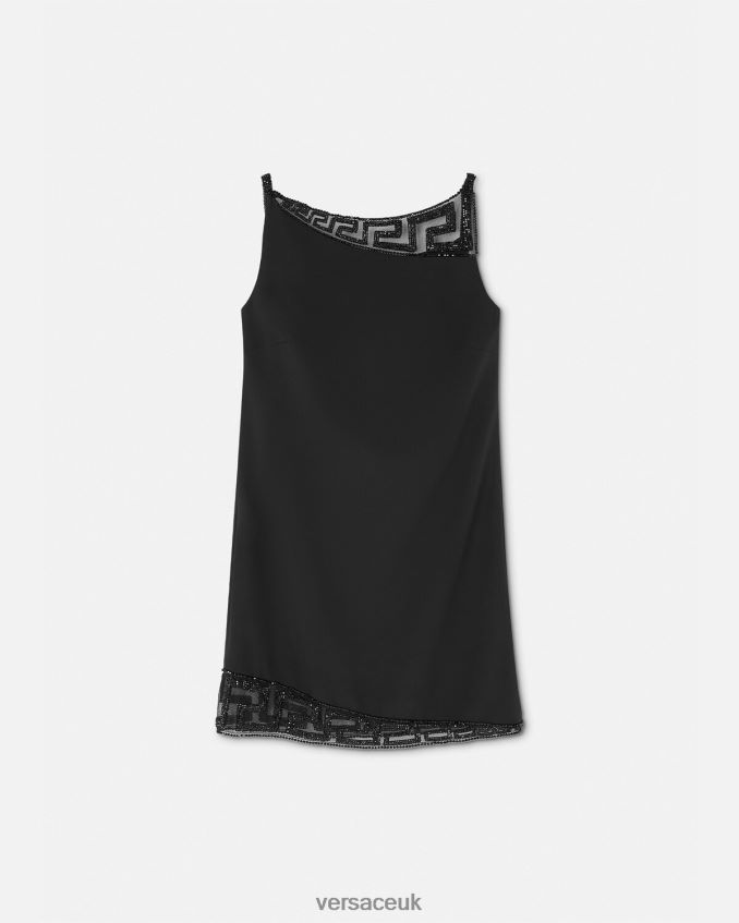 Women Versace Greca Crystal Embellished Mini Dress 6D2D0637 Black Clothing