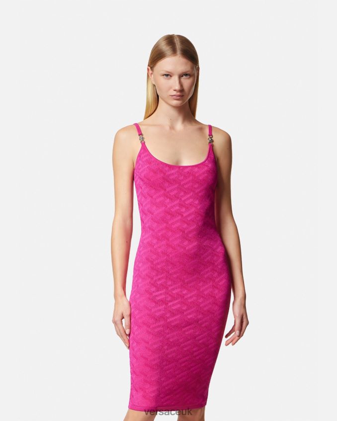 Women Versace La Greca Medusa \'95 Midi Dress 6D2D0630 Fuchsia Clothing