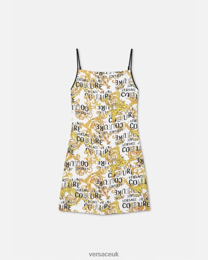 Women Versace Logo Couture Mini Dress 6D2D062187 Gold & White Clothing