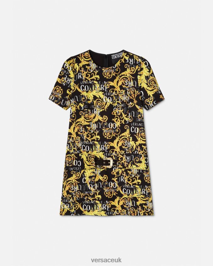 Women Versace Logo Couture Mini Dress 6D2D062189 Black & Gold Clothing