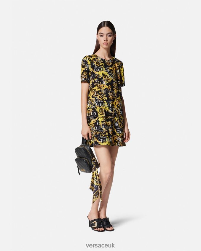 Women Versace Logo Couture Mini Dress 6D2D062189 Black & Gold Clothing