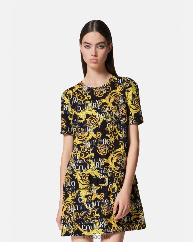 Women Versace Logo Couture Mini Dress 6D2D062189 Black & Gold Clothing