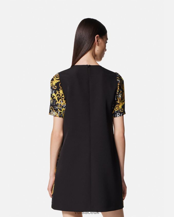 Women Versace Logo Couture Mini Dress 6D2D062189 Black & Gold Clothing