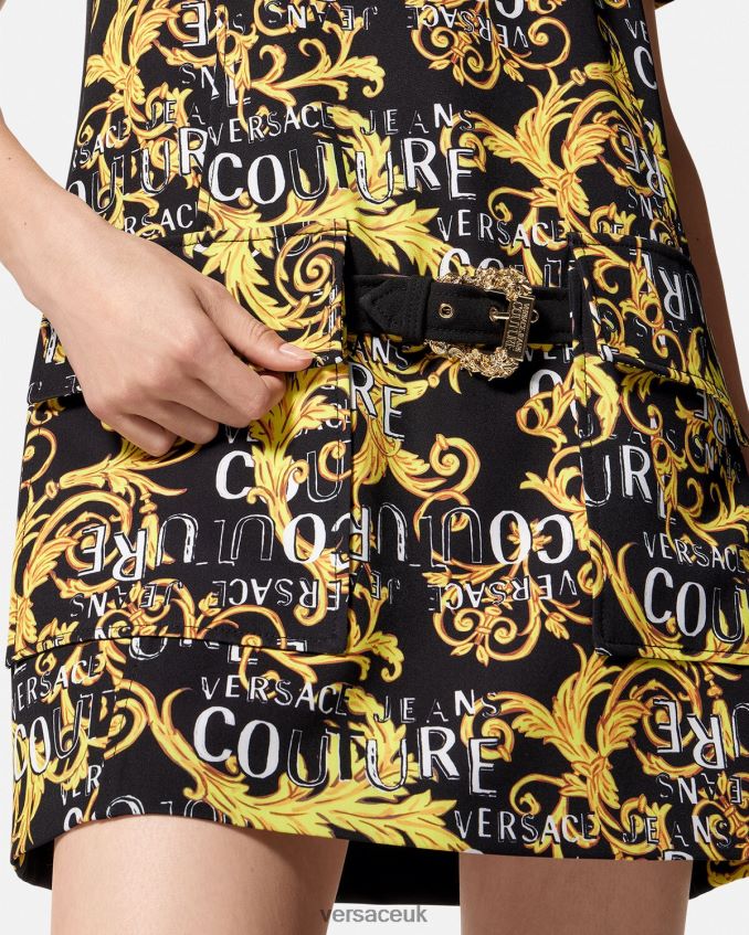 Women Versace Logo Couture Mini Dress 6D2D062189 Black & Gold Clothing