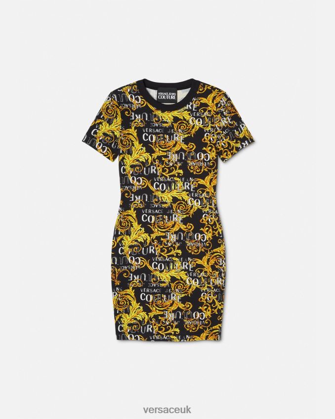 Women Versace Logo Couture T-shirt Dress 6D2D062183 Black & Gold Clothing