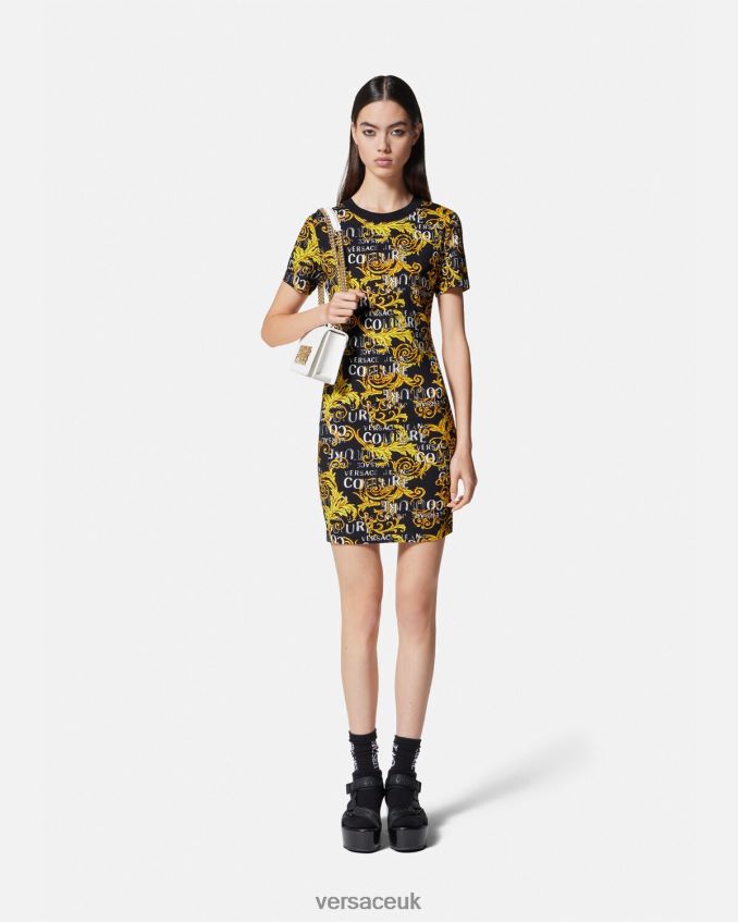 Women Versace Logo Couture T-shirt Dress 6D2D062183 Black & Gold Clothing