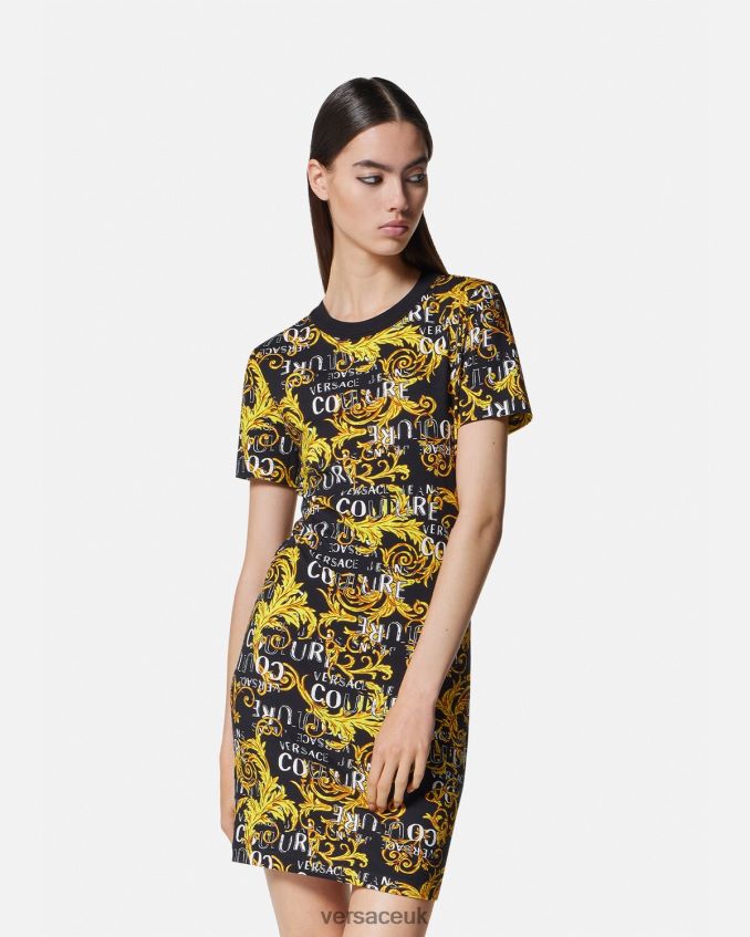 Women Versace Logo Couture T-shirt Dress 6D2D062183 Black & Gold Clothing