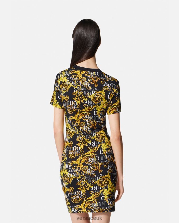 Women Versace Logo Couture T-shirt Dress 6D2D062183 Black & Gold Clothing