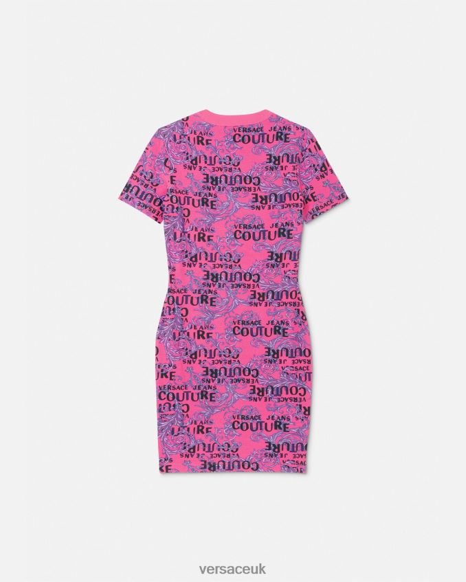 Women Versace Logo Couture T-shirt Dress 6D2D062184 Fuchsia Clothing