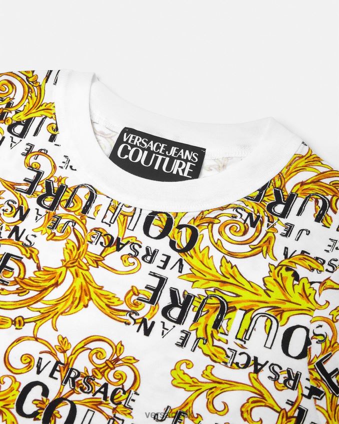 Women Versace Logo Couture T-shirt Dress 6D2D062185 Gold & White Clothing