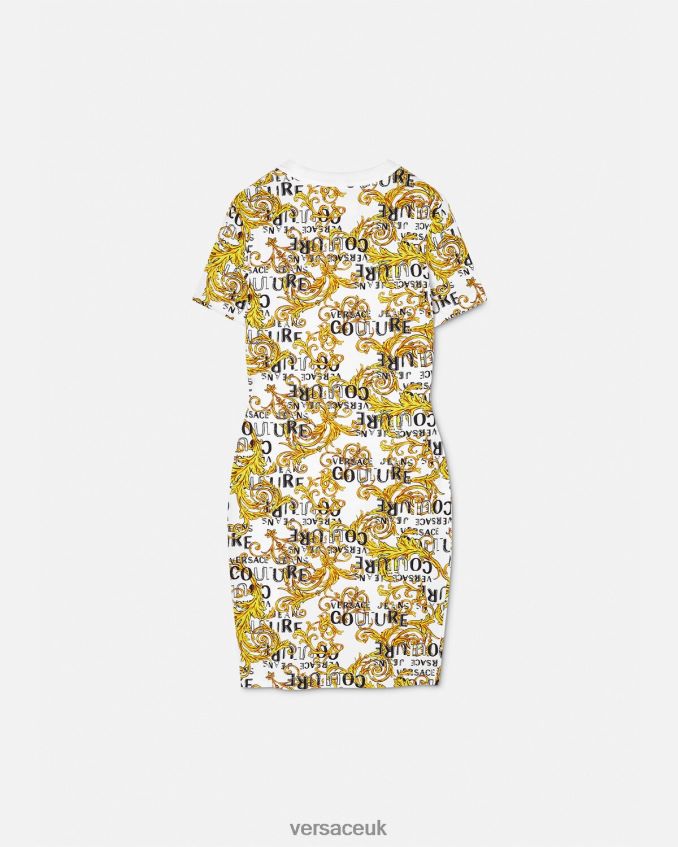Women Versace Logo Couture T-shirt Dress 6D2D062185 Gold & White Clothing