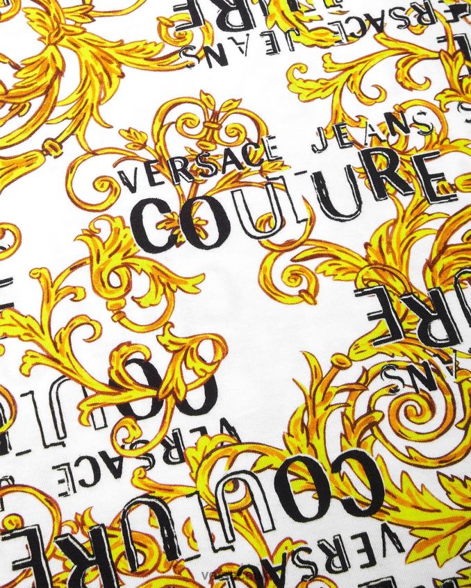Women Versace Logo Couture T-shirt Dress 6D2D062185 Gold & White Clothing