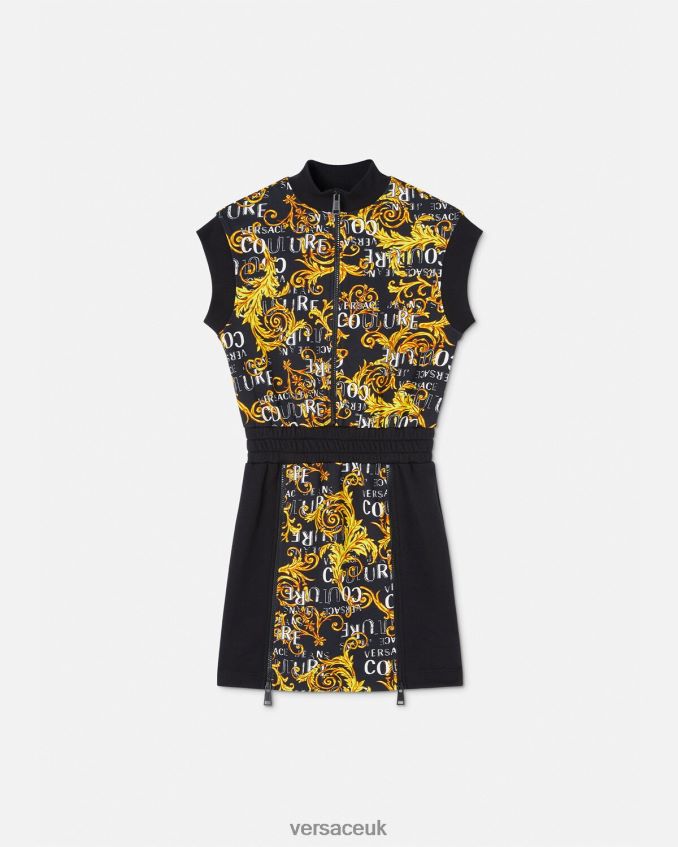 Women Versace Logo Couture Zip Mini Dress 6D2D062182 Black & Gold Clothing