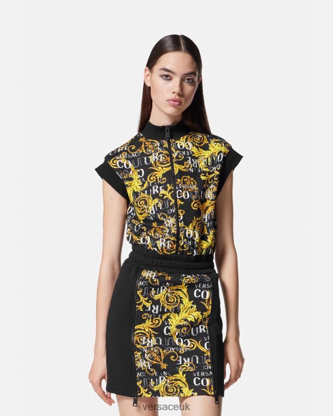 Women Versace Logo Couture Zip Mini Dress 6D2D062182 Black & Gold Clothing