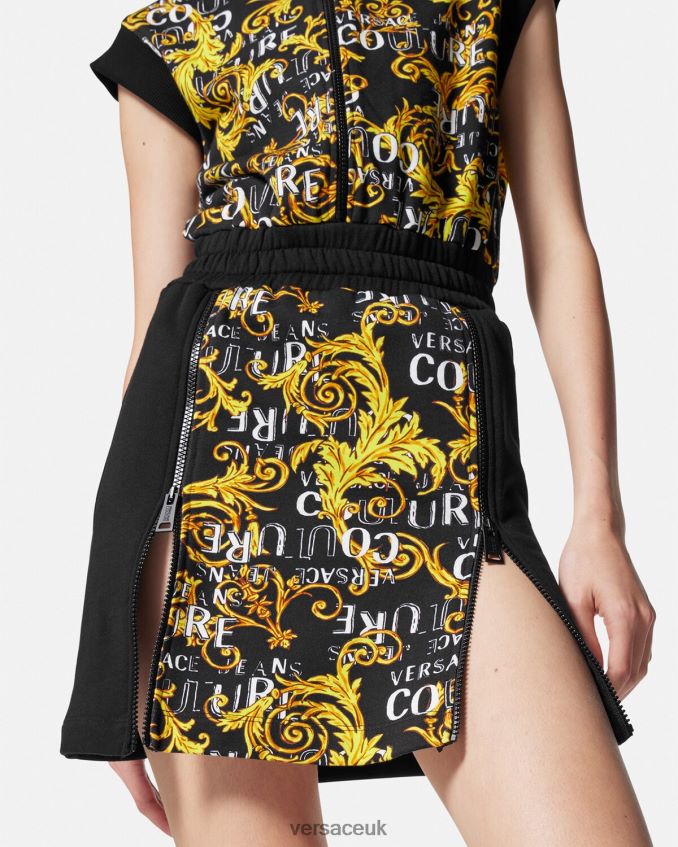 Women Versace Logo Couture Zip Mini Dress 6D2D062182 Black & Gold Clothing