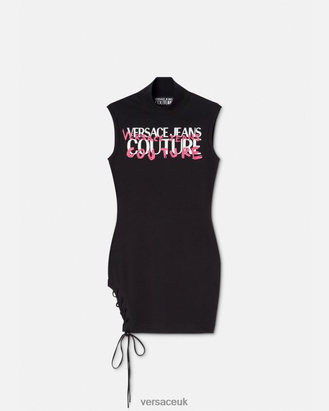 Women Versace Logo Lace-Up Mini Dress 6D2D062158 Black Clothing