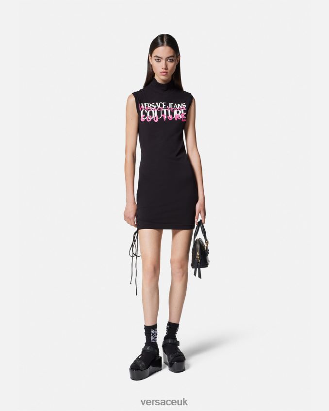 Women Versace Logo Lace-Up Mini Dress 6D2D062158 Black Clothing
