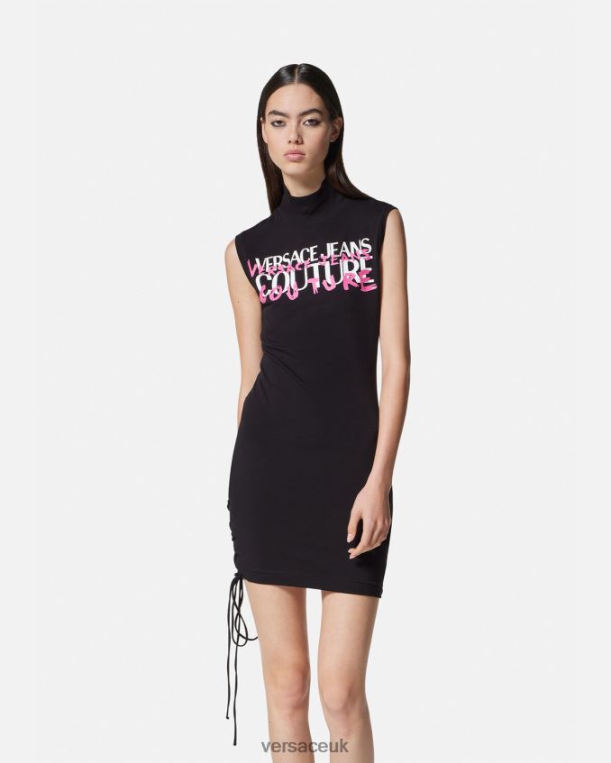 Women Versace Logo Lace-Up Mini Dress 6D2D062158 Black Clothing