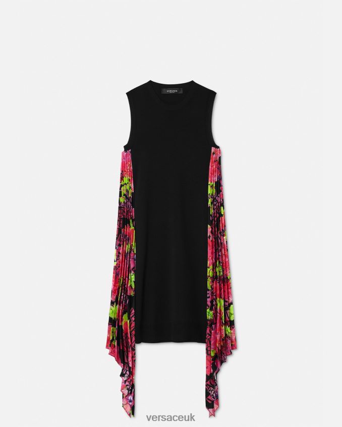 Women Versace Logo Orchid Knit Mini Dress 6D2D0670 Black Clothing