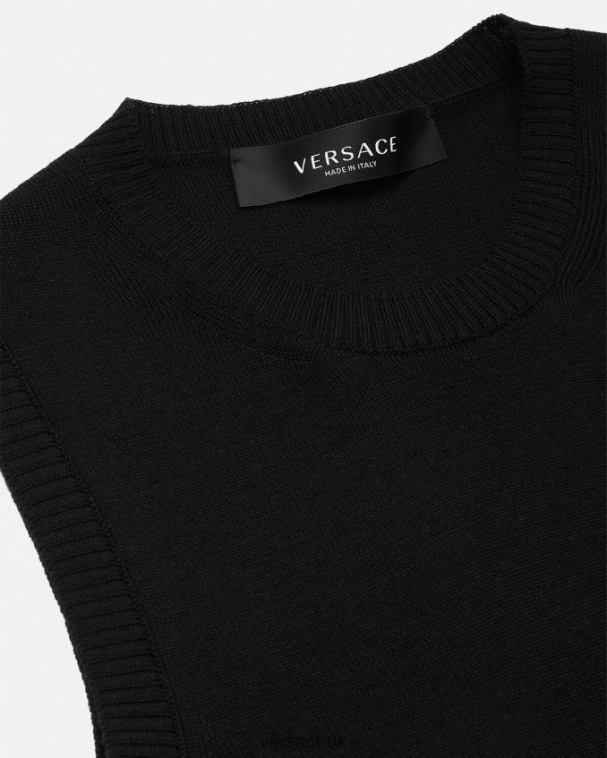 Women Versace Logo Orchid Knit Mini Dress 6D2D0670 Black Clothing