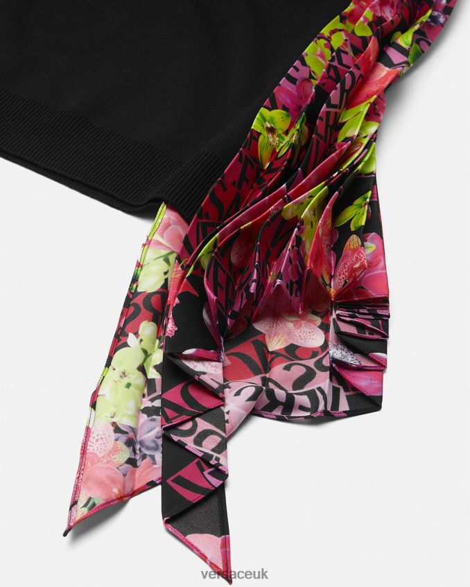 Women Versace Logo Orchid Knit Mini Dress 6D2D0670 Black Clothing