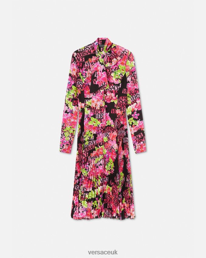 Women Versace Logo Orchid Midi Shirt Dress 6D2D0668 Black & Print Clothing