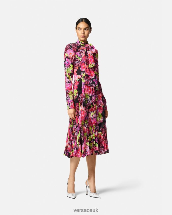 Women Versace Logo Orchid Midi Shirt Dress 6D2D0668 Black & Print Clothing