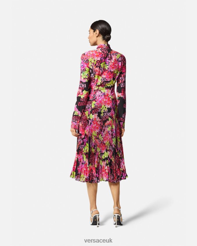 Women Versace Logo Orchid Midi Shirt Dress 6D2D0668 Black & Print Clothing