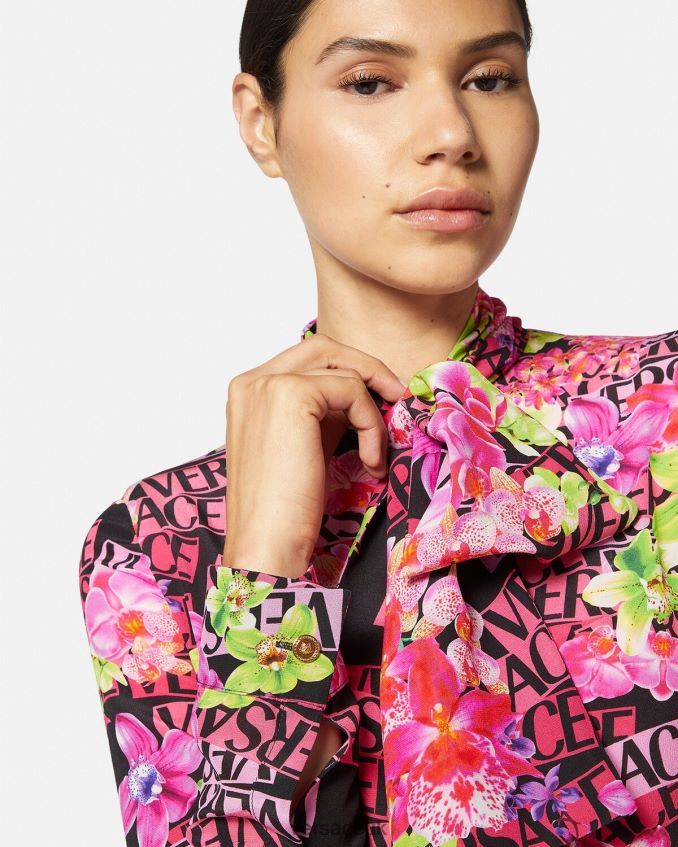 Women Versace Logo Orchid Midi Shirt Dress 6D2D0668 Black & Print Clothing