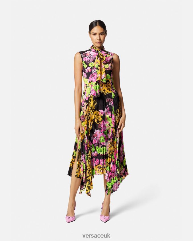 Women Versace Logo Orchid Midi Shirt Dress 6D2D0669 Black & Print Clothing