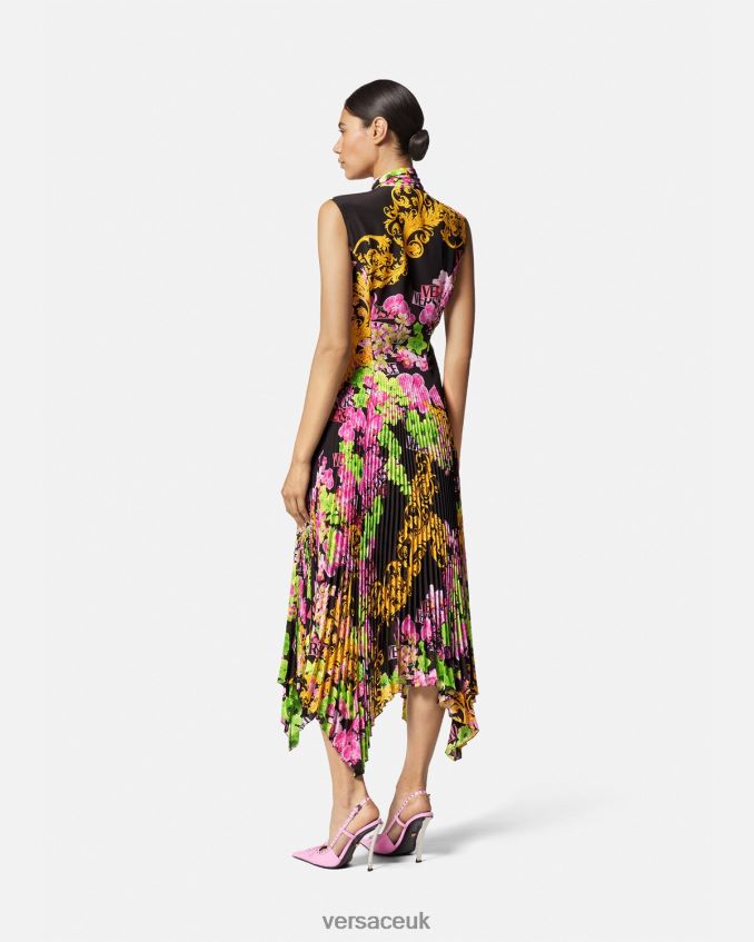 Women Versace Logo Orchid Midi Shirt Dress 6D2D0669 Black & Print Clothing