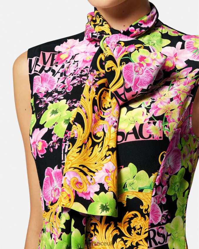 Women Versace Logo Orchid Midi Shirt Dress 6D2D0669 Black & Print Clothing
