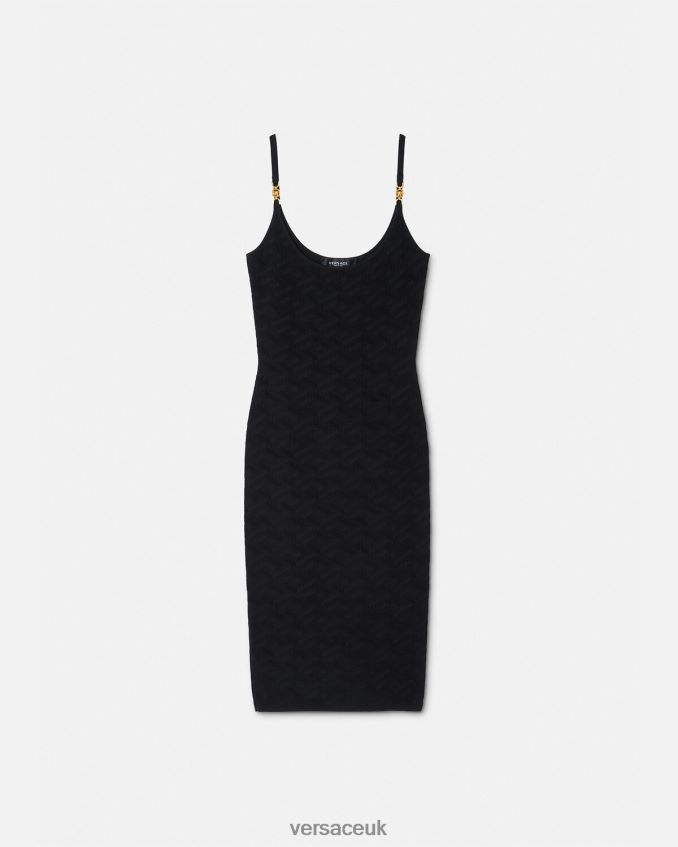 Women Versace Medusa '95 La Greca Knit Midi Dress 6D2D0638 Black Clothing