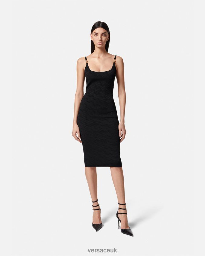 Women Versace Medusa \'95 La Greca Knit Midi Dress 6D2D0638 Black Clothing