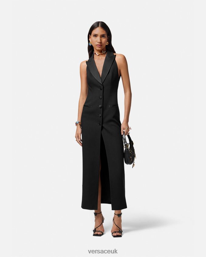 Women Versace Medusa \'95 Long Vest Dress 6D2D0616 Black Clothing