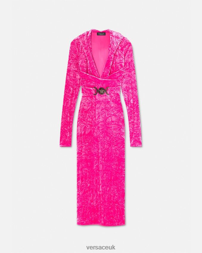 Women Versace Medusa '95 Velvet Hoodie Dress 6D2D0657 Fuchsia Clothing