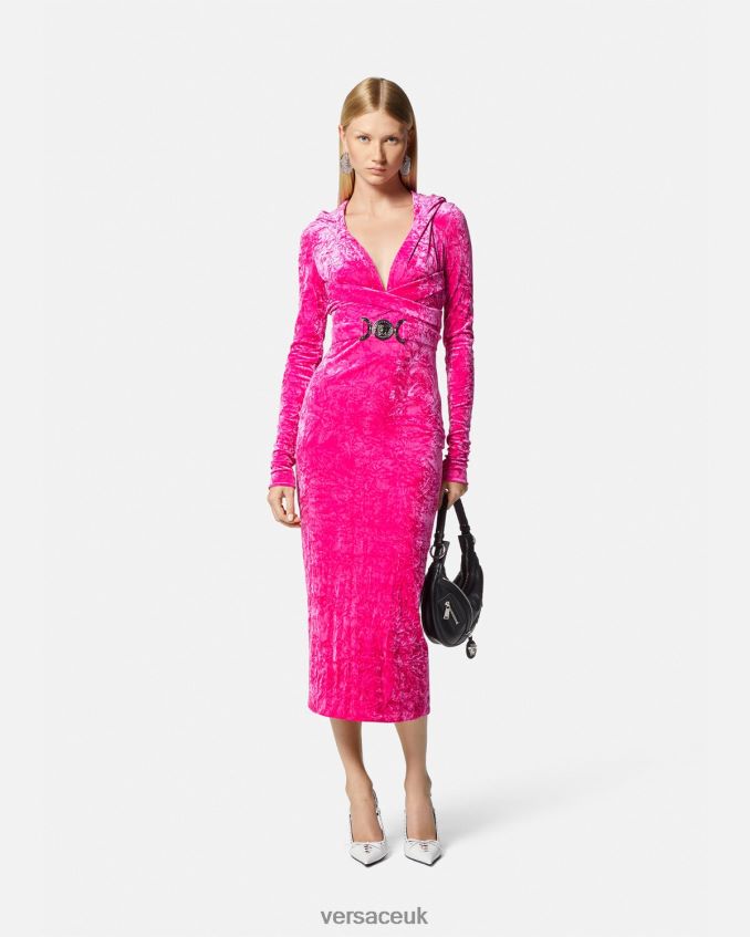 Women Versace Medusa \'95 Velvet Hoodie Dress 6D2D0657 Fuchsia Clothing
