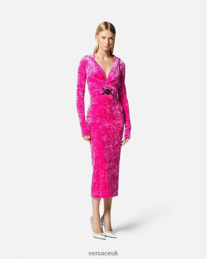 Women Versace Medusa \'95 Velvet Hoodie Dress 6D2D0657 Fuchsia Clothing